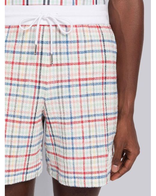 Thom Browne Blue Gingham-Check Drawstring Tweed Shorts for men