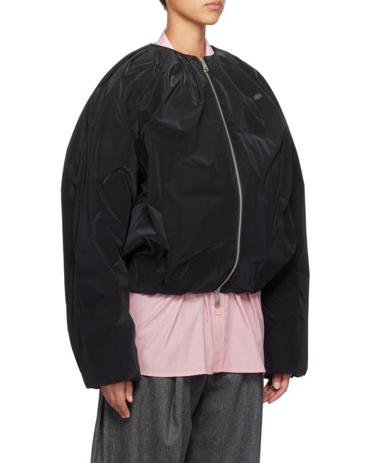 Adererror Black Round-Collar Pleated Down Jacket