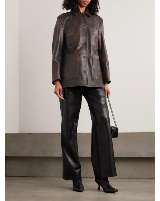 Nour Hammour Black Seleste Patchwork Distressed Leather Jacket