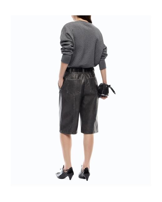 Pinko Gray Crystal-Embellished Logo-Print Sweater
