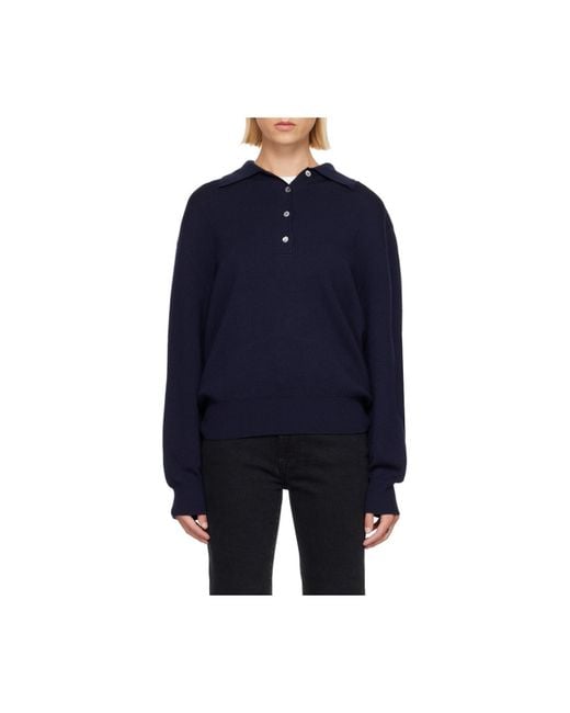 Rohe Blue Buttoned Knitted Polo Sweater
