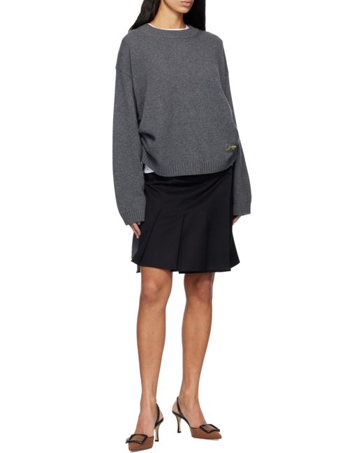 Ganni Gray Logo Patch Oversized Jumper