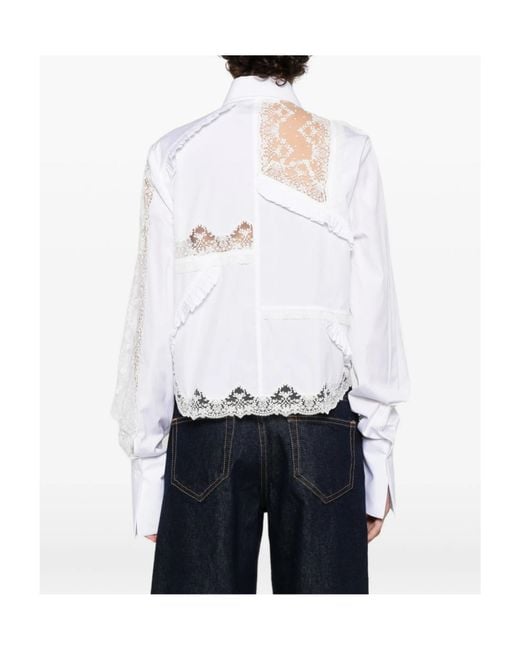 Ermanno Scervino White Lace-Detail Ruffled Shirt