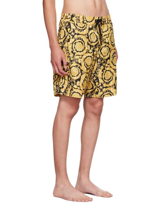 Versace Yellow Barocco Printed Swim Shorts for men