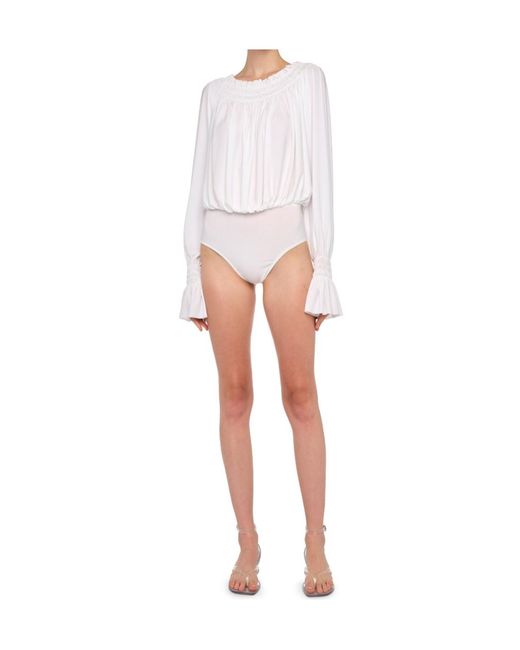 Norma Kamali White Long Sleeve Peasant Bodysuit