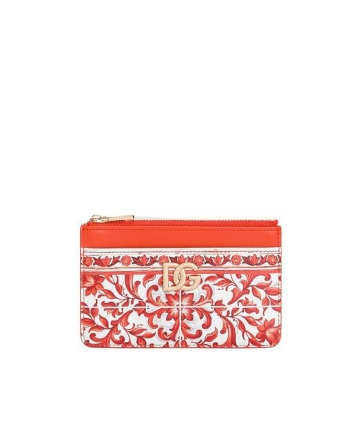 Dolce & Gabbana Red Majolica Printed Card Case