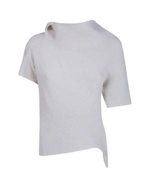 Issey Miyake White Life Form Asymmetric Knitted Top