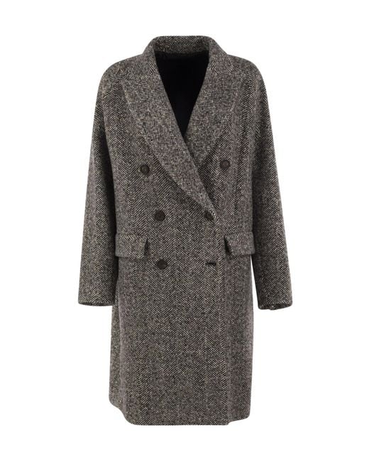 Brunello Cucinelli Gray Monili Dazzling Chevron Coat