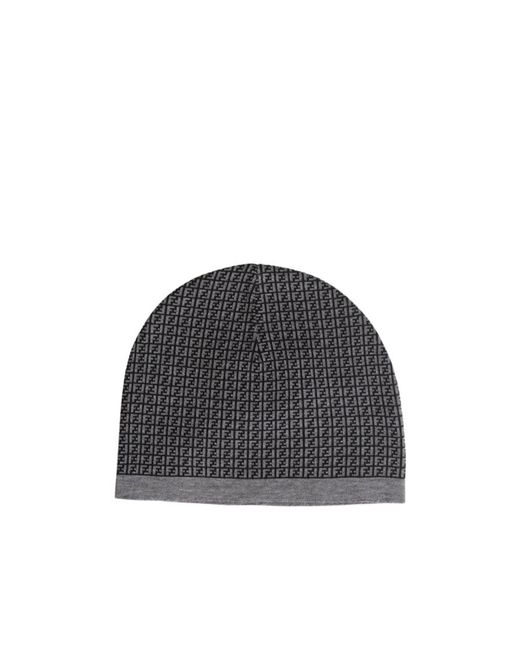 Fendi Gray Ff Pattern Wool Cold Cap for men