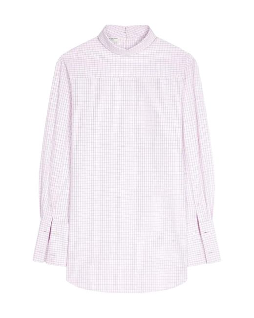 Dries Van Noten White Grid Mock-Neck Long-Sleeve Shirt