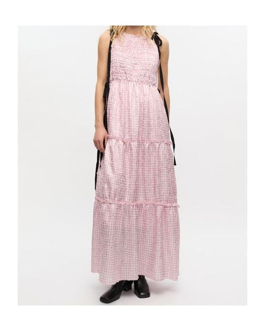 Ganni Pink Dress With A Check Pattern