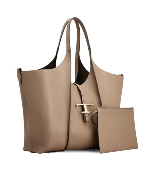 Tod's Brown T Timeless Medium Shopping Bag