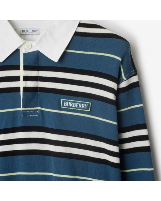 Burberry Blue Cotton Long-Sleeve Polo Shirt for men