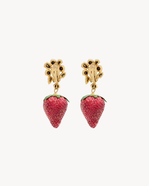 Saint Laurent Pink Embellished Strawberry Earrings