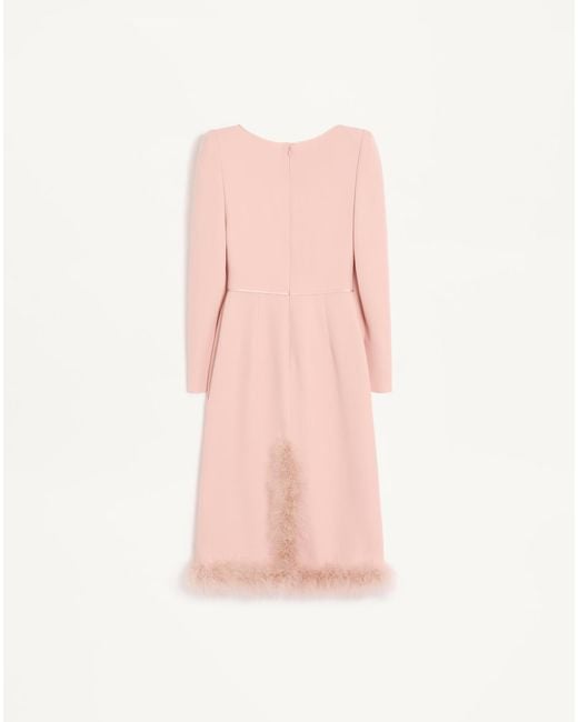 Valentino Pink Cady Couture Midi Dress With Feathers