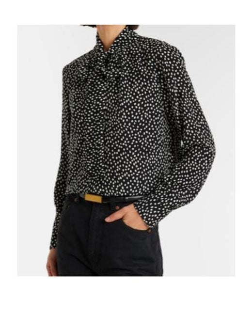 Nili Lotan Black Janese Bow-Detail Polka-Dot Silk Blouse