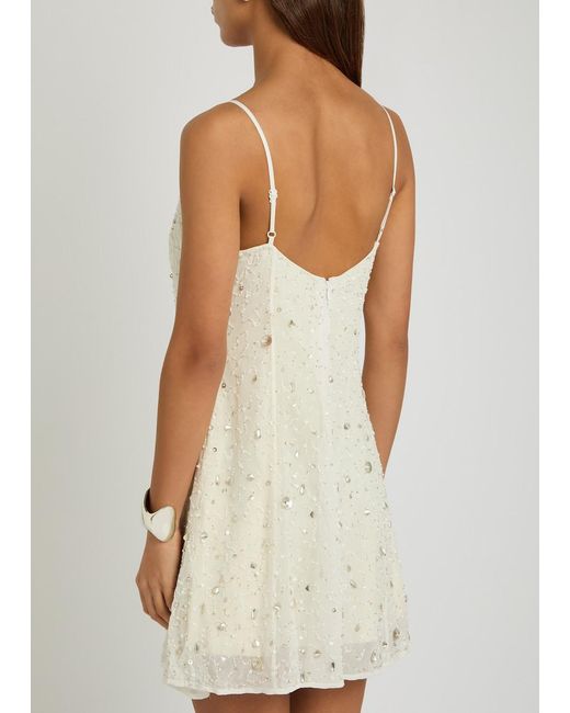 Staud White Emily Embellished Mesh Mini Dress