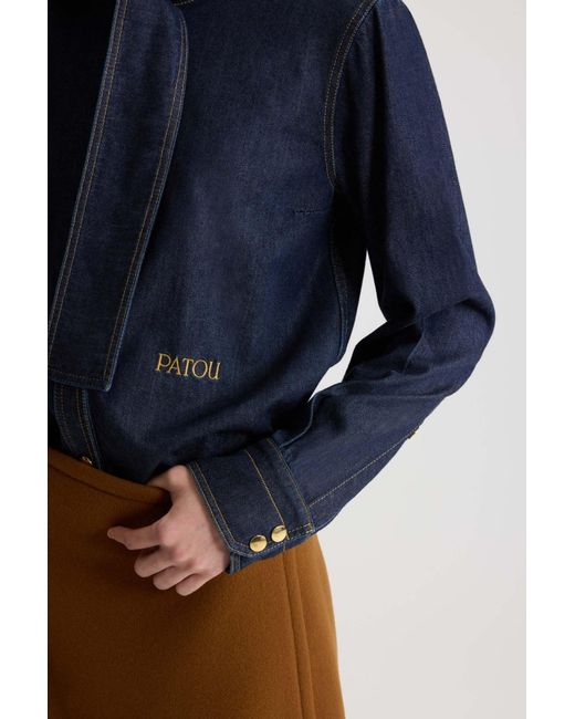 Patou Blue Scarf-Collar Denim Shirt