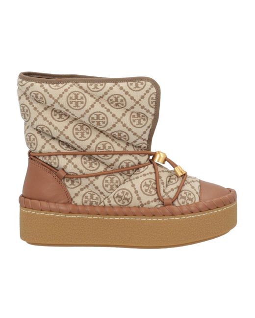 Tory Burch Natural Chunky Lace-Up Ankle Boots