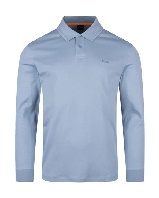 Boss Blue Long-Sleeved Polo Shirt for men