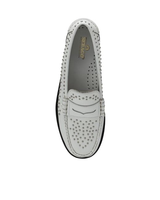Sebago White Classic Dan Loafer With Studs