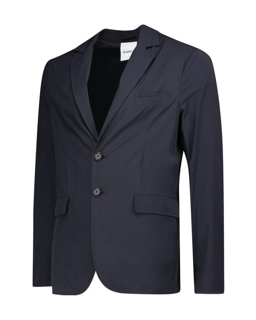 Aspesi Blue Single-Breasted Long Sleeved Blazer for men