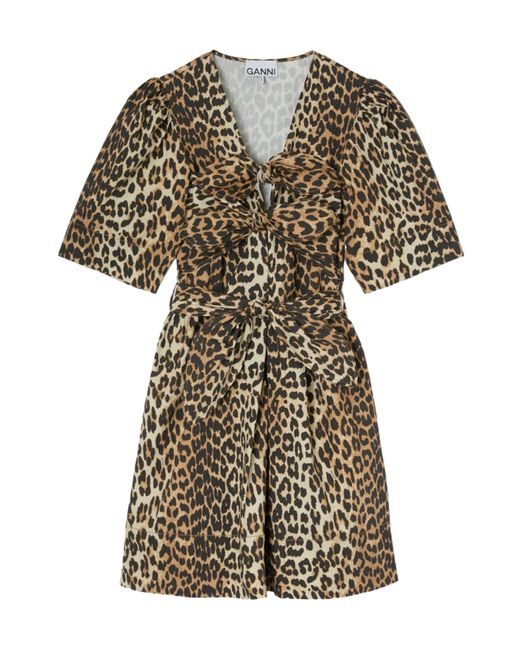 Ganni Green Animal-Print Tie-Front Dress