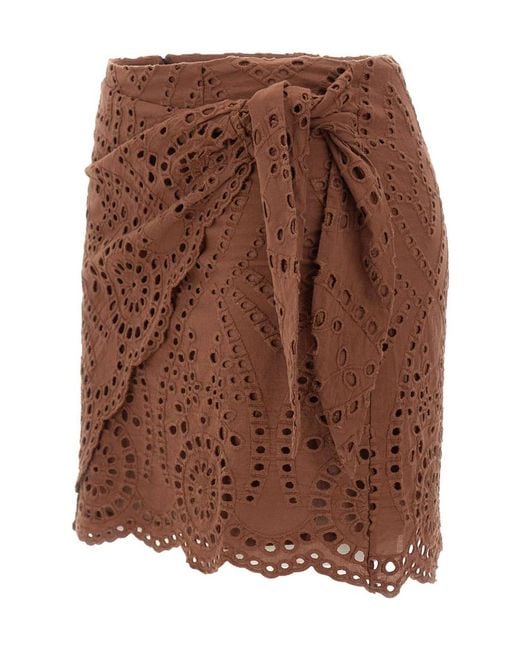Mc2 Saint Barth Brown Broderie Anglaise Mini Skirt