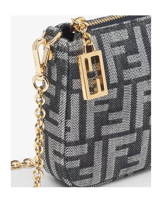 Fendi Gray Baguette Ff Jacquard Pouch