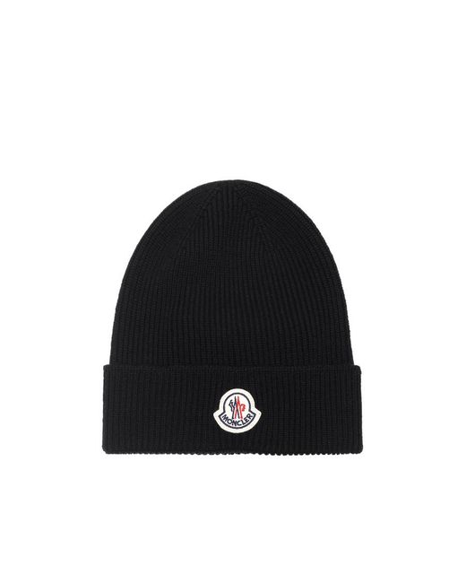 Moncler Black Logo Patch Beanie for men