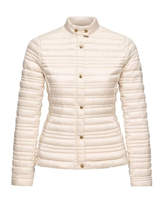 Moncler Natural Cataire Striped-Quilted Down-Filled Biker Jacket