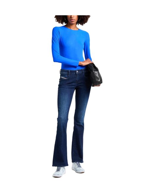 MM6 by Maison Margiela Blue Solid Color Fashion Stretch Top