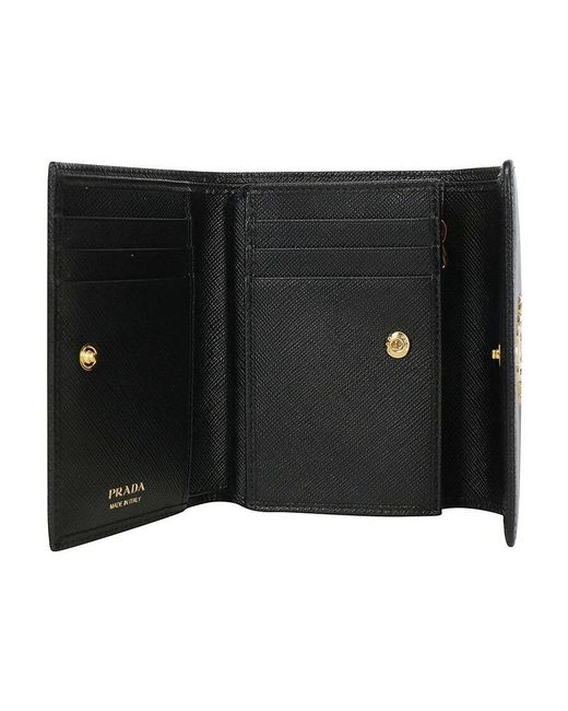 Prada Black Logo Plaque Tri-Fold Wallet