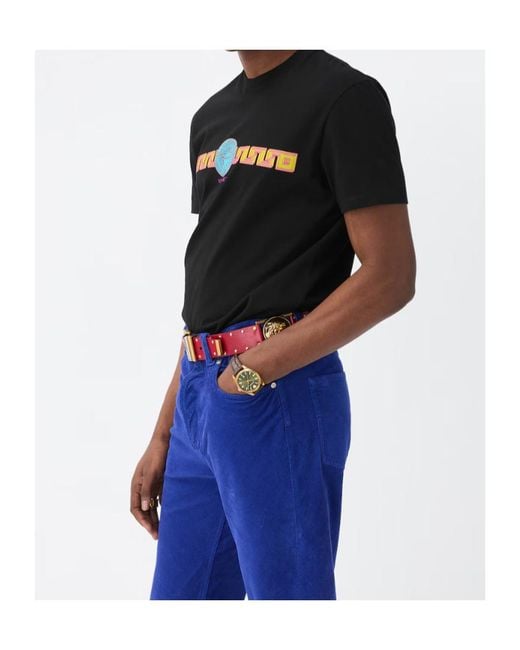 Versace Black Printed Cotton-Jersey Slim T-Shirt for men