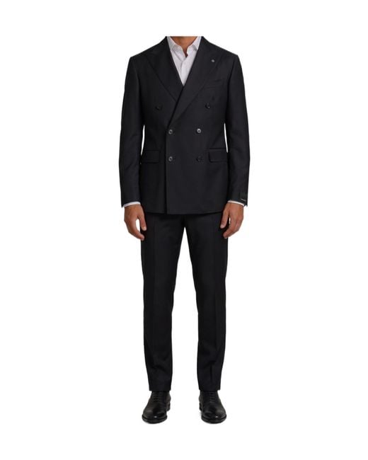 Tagliatore Black Wool Double-Breasted Suit for men