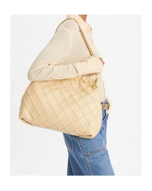 Tory Burch Natural Fleming Drawstring Hobo Bag