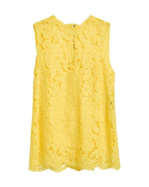 Dolce & Gabbana Yellow Solid Sleeveless Lace Top