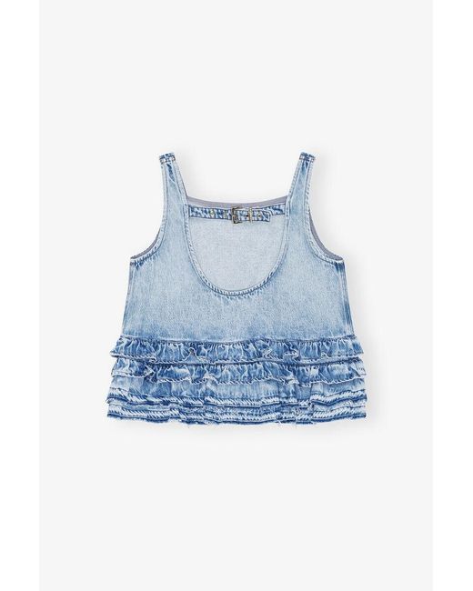 Ganni Blue Organic Cotton Denim Top