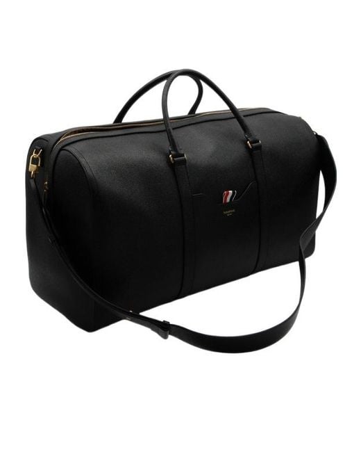 Thom Browne Black Stripe Detail Weekender Bag for men