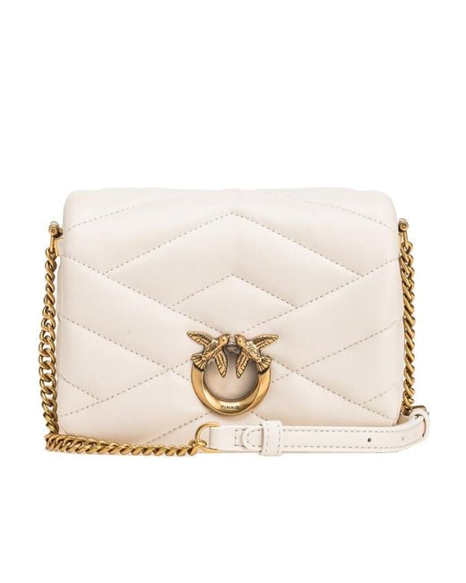Pinko Natural Love Birds Buckle Quilted Shoulder Bag