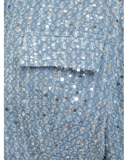 ROTATE BIRGER CHRISTENSEN Blue Embellished Cropped Denim Jacket