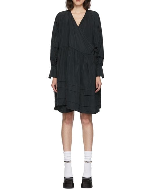 CECILIE BAHNSEN Black V-Neck Wrapped Dress