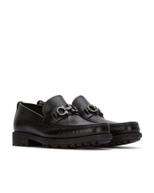Ferragamo Black Logo Buckle Business Casual Shoes for men