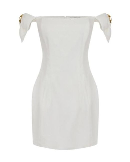 Elisabetta Franchi White Off Shoulder Pleated Mini Dress