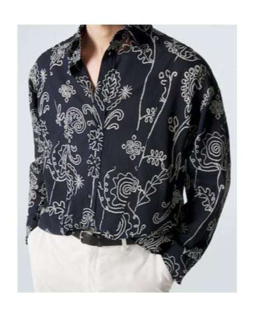 Giorgio Armani Blue Printed Cotton Seersucker Shirt for men