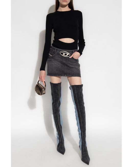 DIESEL Black Peris Cut-Out Ribbed-Knit Top