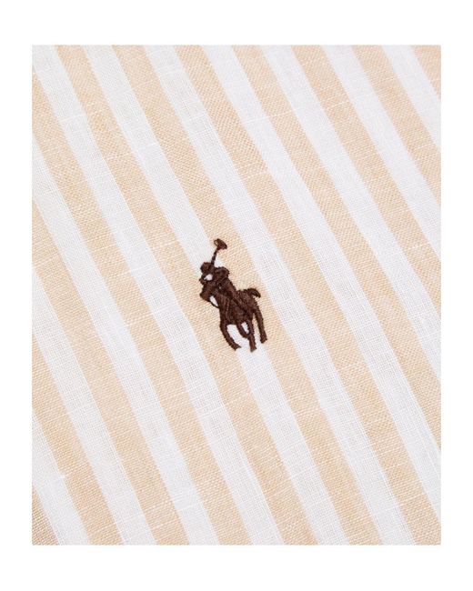 Polo Ralph Lauren Natural Logo-Embroidered Striped Cropped Linen Shirt