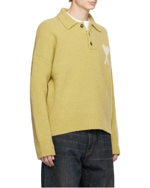 AMI Yellow Ami De Coeur Long-Sleeved Polo Shirt for men