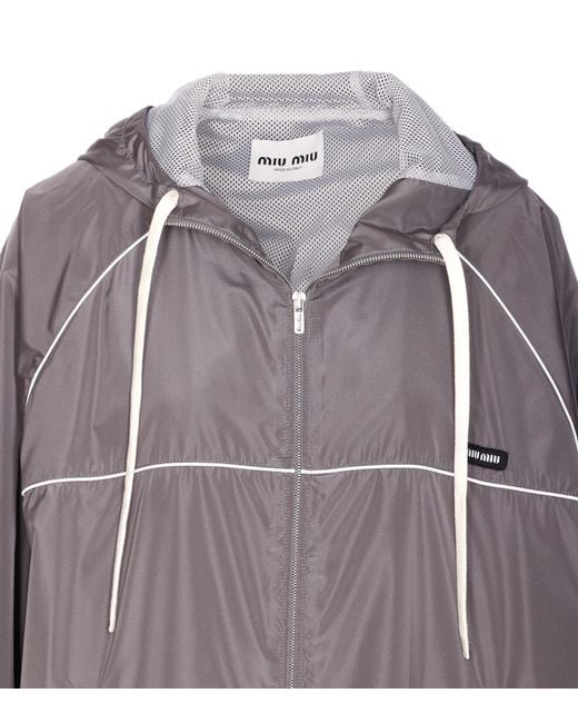 Miu Miu Gray Technical Silk Zipper Blouson Jacket