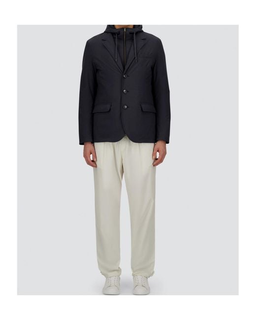 Herno Blue Hooded Three-Button Jacket for men
